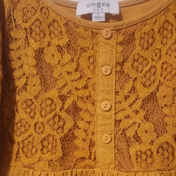 *NWT* Women's Umgee Mustard Lace Mini Dress Size Large - Picture 4 of 8
